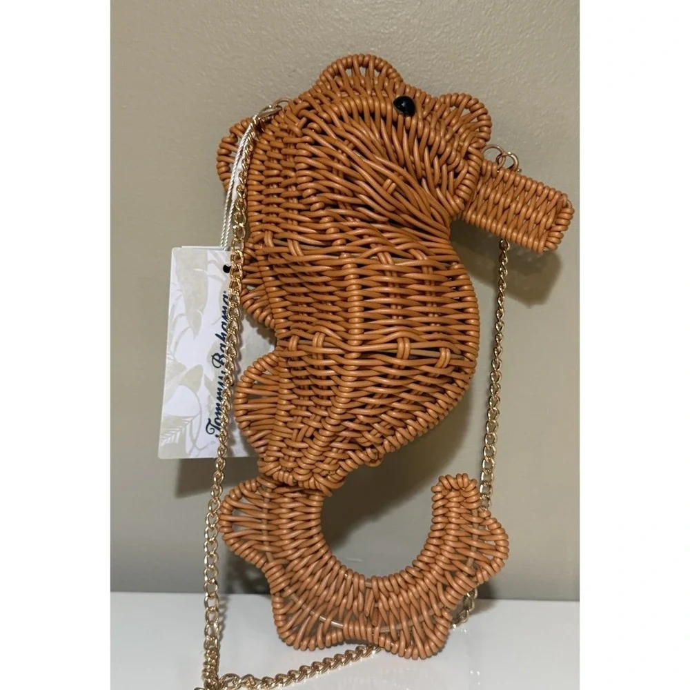 NWT VIRAL Tommy Bahama Seahorse Woven Wicker Bag Gold Crossbody Chain Purse - Picture 3 of 3